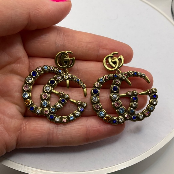 Gold GG Marmont Colorful Crystals Dangle Earrings - Picture 8 of 9